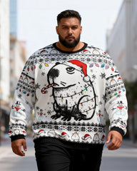 Big & Tall Men's Christmas Capybara Graffiti-Print Crewneck Ugly Sweater