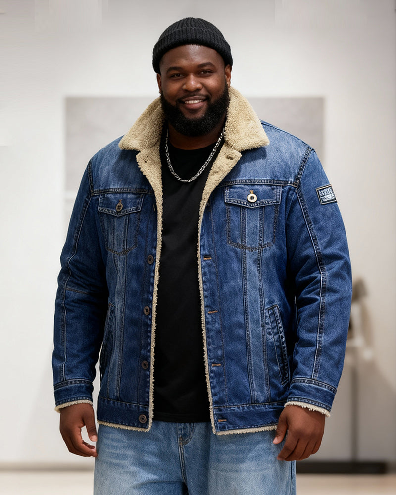 Big & Tall Men's Thickened Velvet Lapel Fur Collar Jacket Coat M-7XL