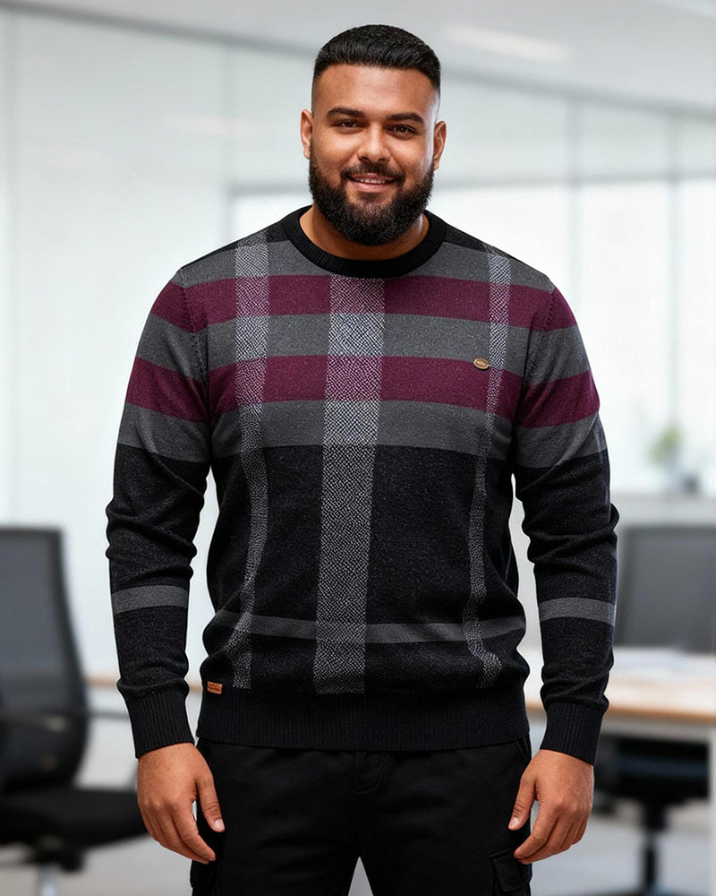 Big & Tall Men's Business Plaid Crewneck Sweater S-2XL