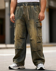 Big & Tall Men's Retro Tooling Style Old Straight Tube Stretch Jeans M-8XL