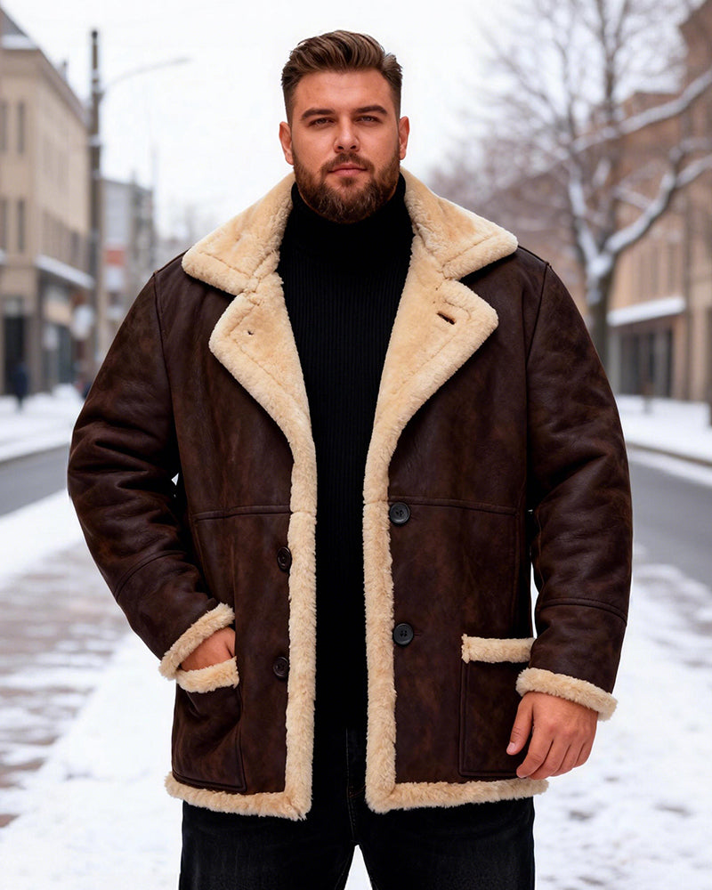 Big & Tall Men's Thickened Lapel Plush Coat Jacket S-5XL