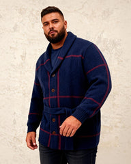 Big & Tall Men's Retro Mid-length Classic Striped Jacquard Cardigan Sweater Coat M-3XL