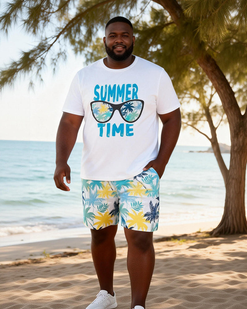Big & Tall Men's Sunglasses Elements Summer Printed Round Neck Short Sleeve T-Shirt Shorts Set