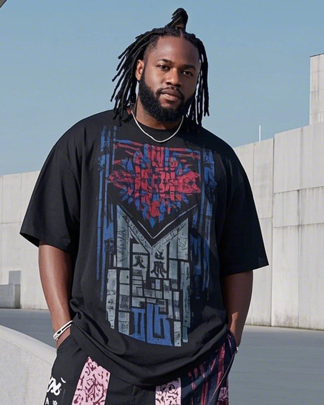 Plus Size Boys 1L-9L Irregular Street Printed Short Sleeve T-shirt Pants Suit