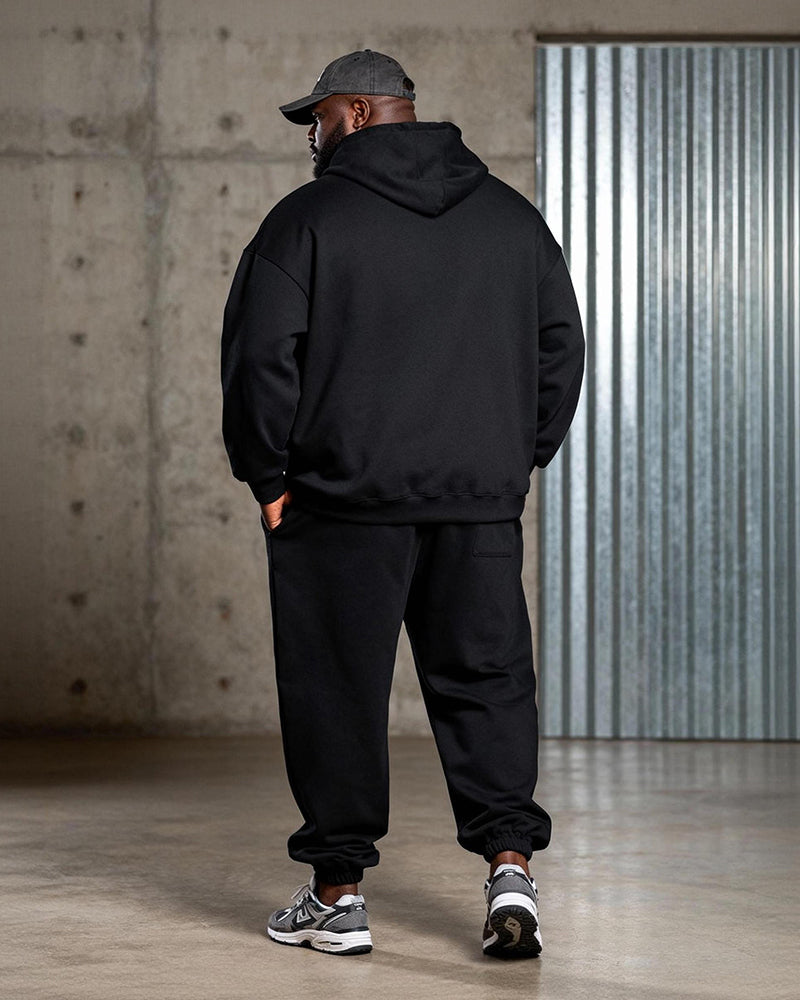 Big & Tall Men's Black Metallic Lip-Print Hoodie Set