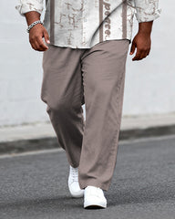 Big & Tall Men's Business Graffiti Alphabet Striped Print Long Sleeve Shirt Pants Set