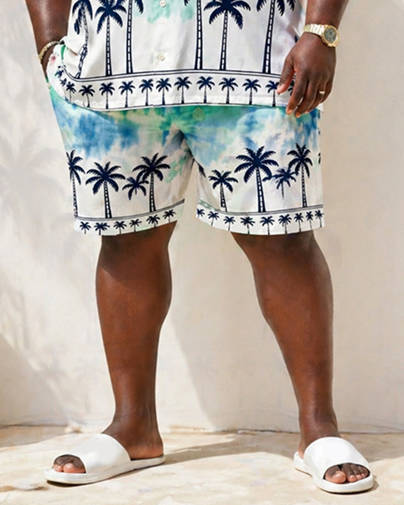 Big & Tall Men's Ombre Tie-Dye Coconut Tree Print Short-Sleeve Shirt And Shorts Set