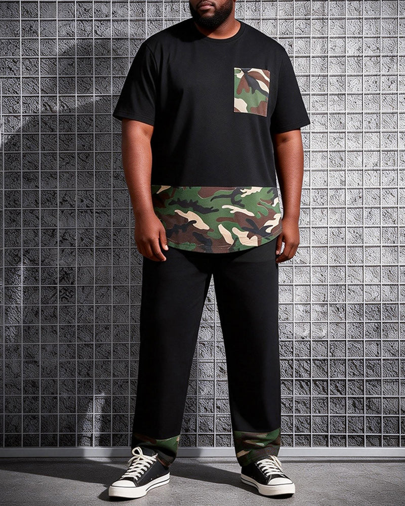 Big & Tall Men's Camouflage Hem Printed T-Shirt Pants Set