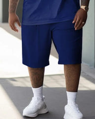 Big & Tall Men's Letter Contrast Stitching Printed Crewneck Short Sleeve T-Shirt Shorts Set