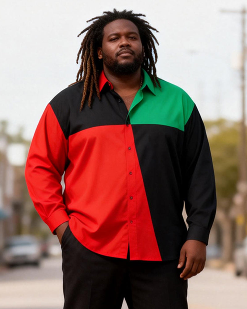 Big & Tall Men's Pan-African Color-Matching Printed Long-Sleeved Shirt Pants Set