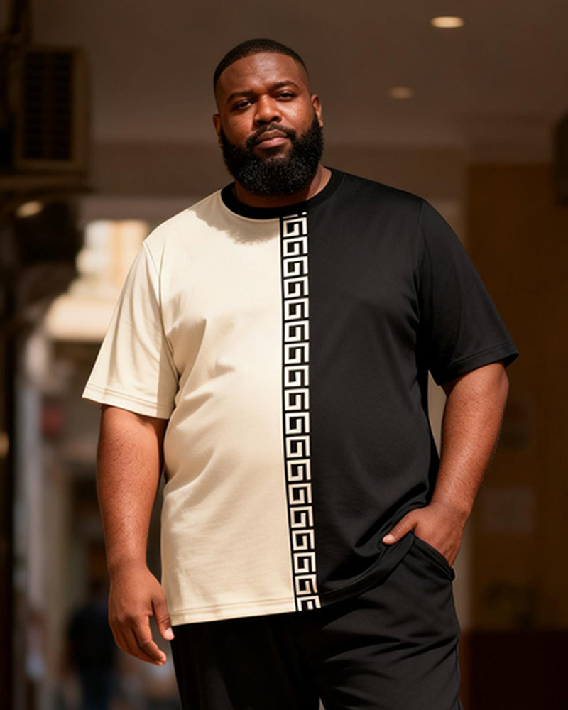 Big & Tall Men's Black Stitching T-shirt Pants Suit