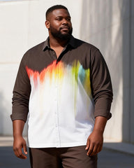 Big & Tall Men's Brown Rainbow Seen Print Long Sleeve Shirt Trouser Set