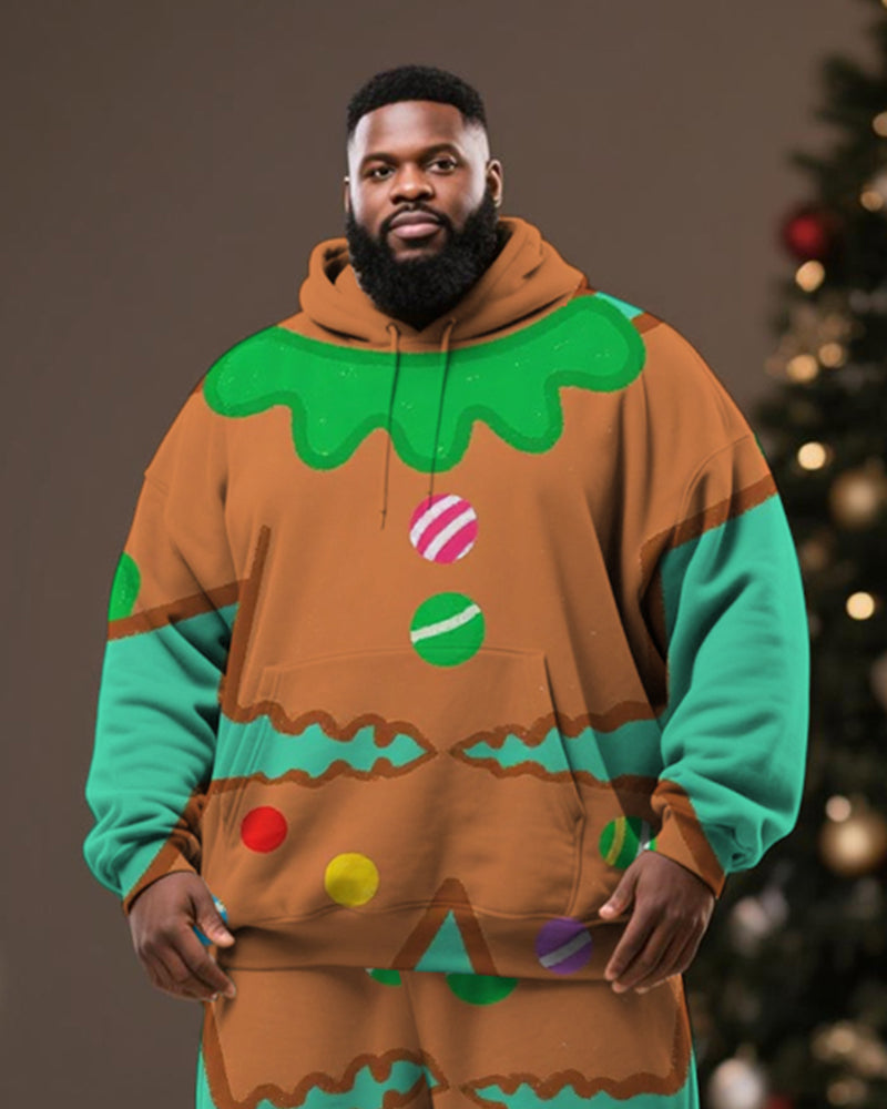 Big & Tall Men's Christmas Gingerbread Man Cosplay Printed Hoodie Suit