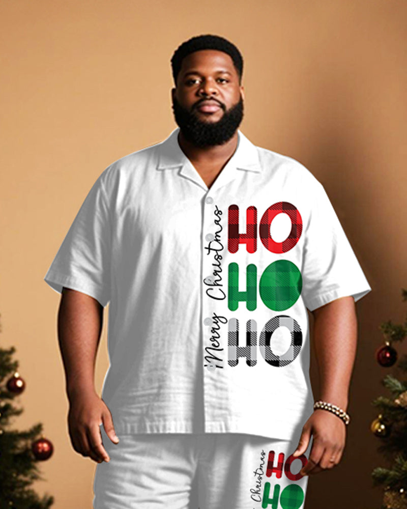 Big & Tall Men's Merry Christmas Letter Print Short Sleeve Shirt Trousers Suit