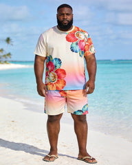 Big & Tall Men's Gradient Floral Print Crew Neck Short Sleeve T-shirt Shorts Set
