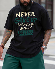 Big & Tall Men's "never Give Up" Inspirational Printed Crew Neck Short Sleeve T-shirt Shorts Set