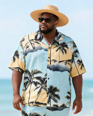 Big & Tall Men's Yellow And Blue Gradient Coconut Printed Short Sleeve Shirt Shorts Set