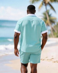 Big & Tall Men's White Edge Geometric Print Short Sleeve Shirt Shorts Set