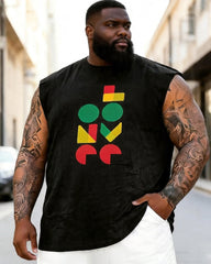 Big & Tall Men's Juneteenth Red, Yellow And Green Geometric Printed Round Neck Sports Vest