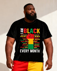 Big & Tall Men's "I Am Black Every Month" Printed Round Neck Short Sleeve T-shirt Shorts Set