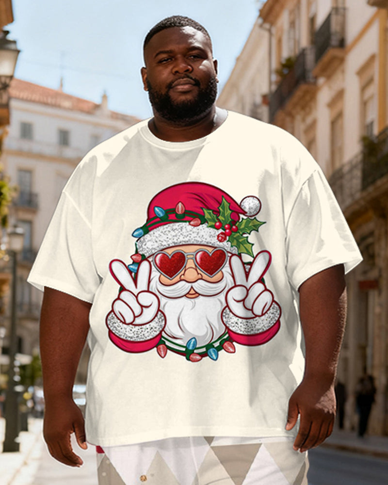 Big & Tall Men's Love Sunglasses Santa Claus Print T-Shirt Pants Set