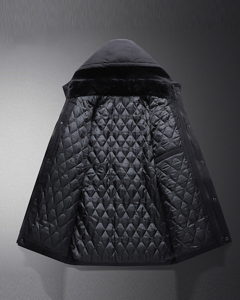 Big & Tall Men's Solid Color Padded Hooded Long Cotton-padded Jacket Coat M-8XL