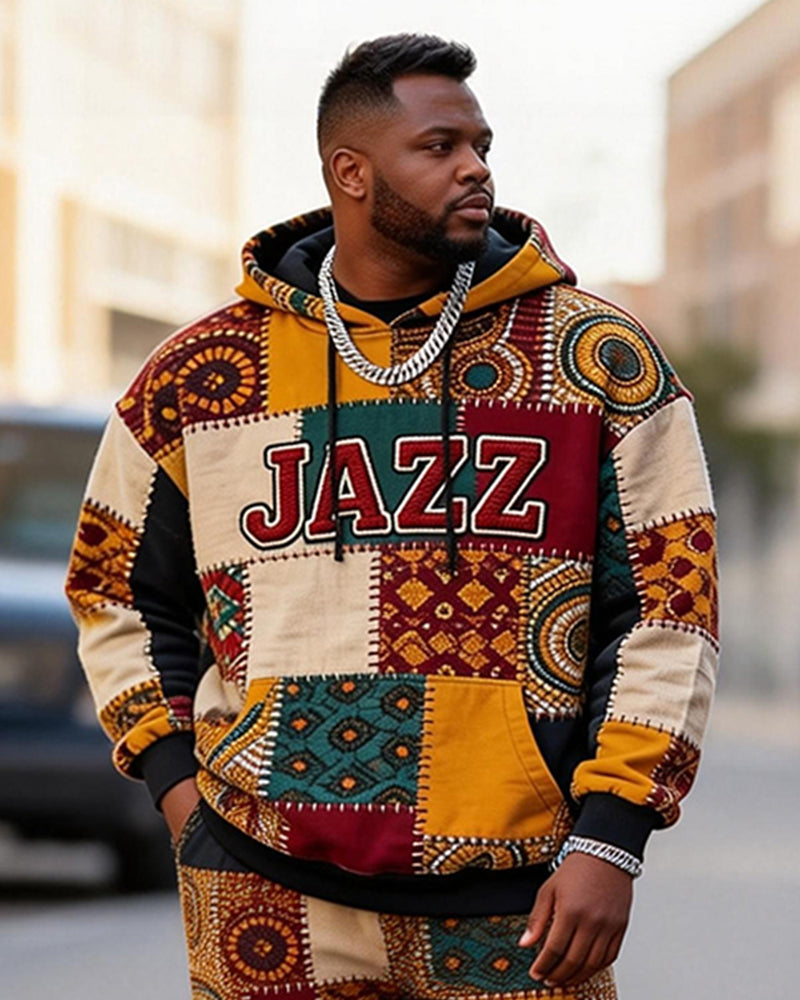Big & Tall Men's JAZZ African Patchwork Print Hoodie Set