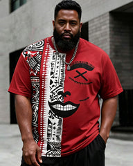 Big & Tall Men’s Patchwork Abstract Face Ethnic-Style Printed Crewneck Short-Sleeve T-Shirt And Shorts Set
