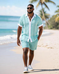 Big & Tall Men's White Edge Geometric Print Short Sleeve Shirt Shorts Set