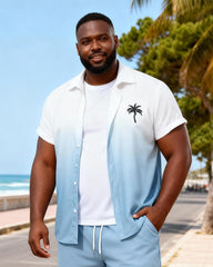 Big & Tall Men's Gradient Blue Coconut Printed Short Sleeve Shirt Shorts Set