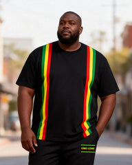 Big & Tall Men's Reggae Color Stripe Side Print T-Shirt Pants Set