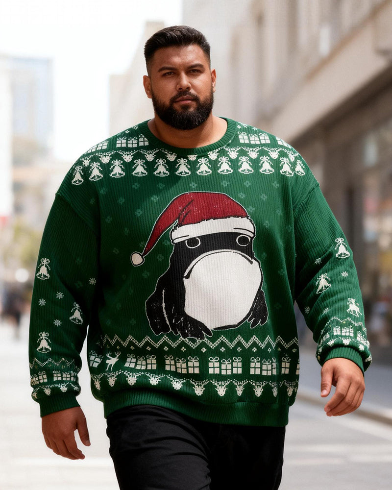 Big & Tall Men's Christmas Frog Graffiti Print Crewneck Ugly Sweater