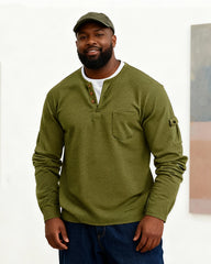 Big & Tall Men's Solid Color Fake Two-Piece V-Neck Waffled Long-Sleeved T-Shirt S-2XL