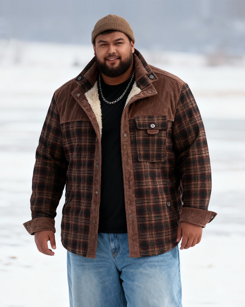 Big & Tall Men's Thickened Long Sleeve Plaid Shirt Jacket M-4XL