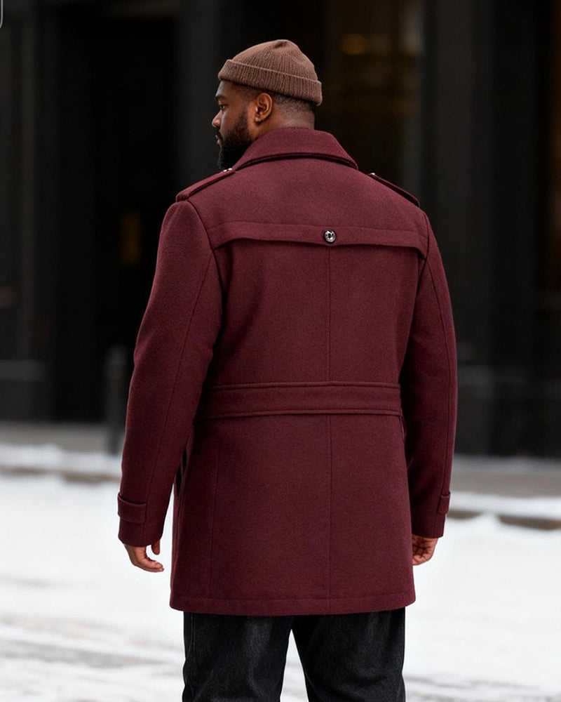 Big & Tall Men's Fashion Double Collar Business Wool Coat M-6XL