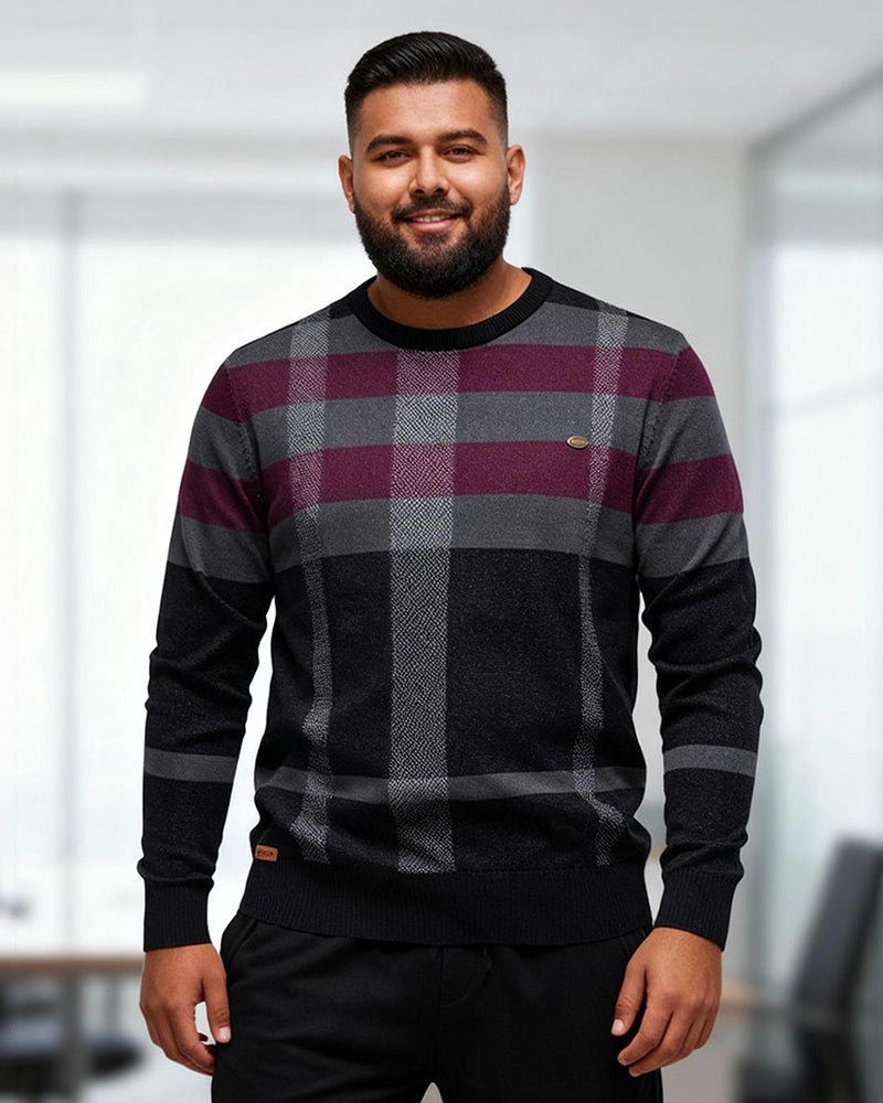 Big & Tall Men's Business Plaid Crewneck Sweater S-2XL