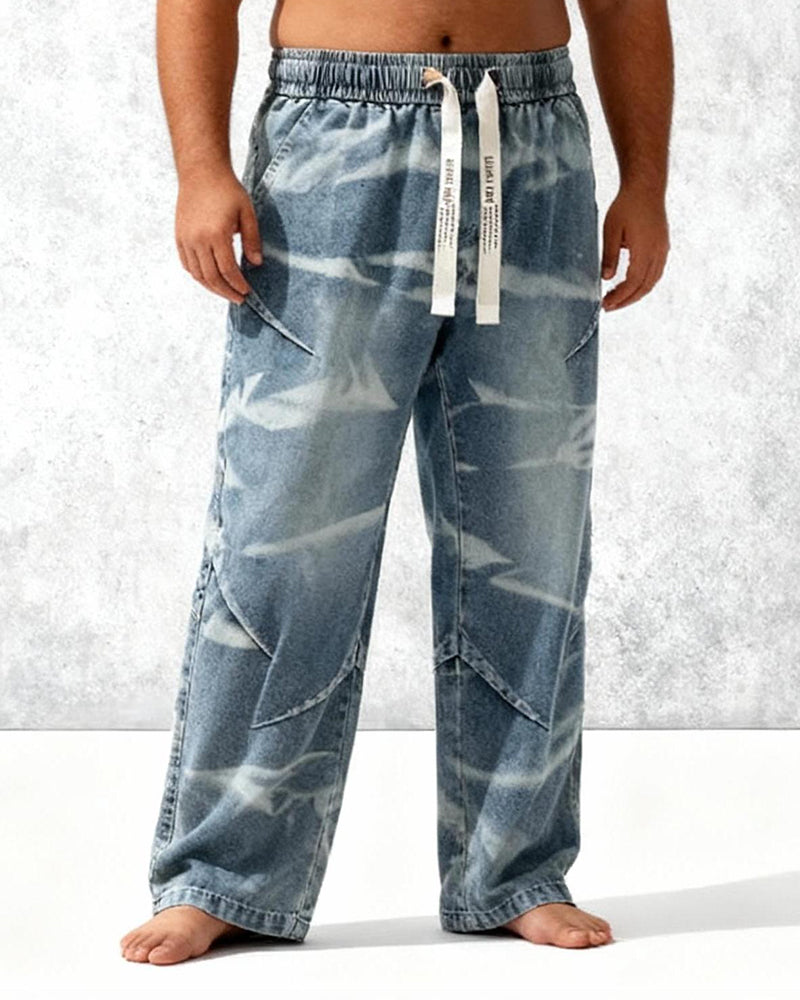 Big & Tall Men's Retro Distressed Tie-dyed Straight Leg Stretch Jeans M-8XL