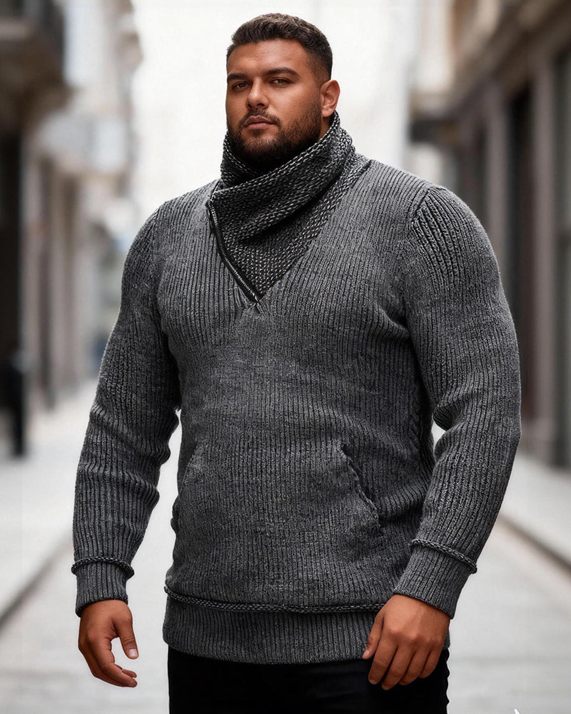 Big & Tall Men's Turtleneck Pocket Knitwear Long Sleeve Sweater S-3XL