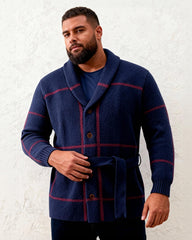 Big & Tall Men's Retro Mid-length Classic Striped Jacquard Cardigan Sweater Coat M-3XL