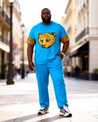 Big & Tall Men's Blue Leopard Print T-Shirt Pants Set