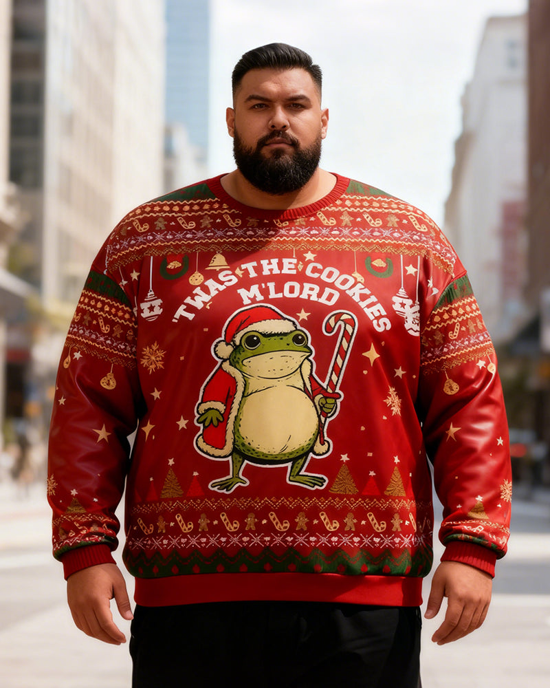 Big & Tall Men's Christmas Frog Graffiti Print Crewneck Ugly Sweater