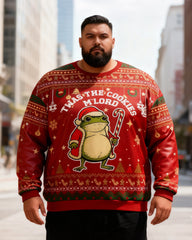 Big & Tall Men's Christmas Frog Graffiti Print Crewneck Ugly Sweater