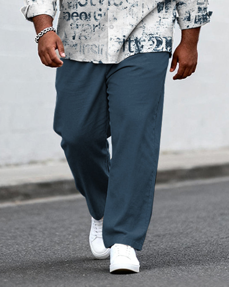 Big & Tall Men's Business Graffiti Letter Print Long Sleeve Shirt Pants Set