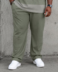 Big & Tall Men's Light Green Patchwork Texture Printed Polo Short Sleeve Pants Set