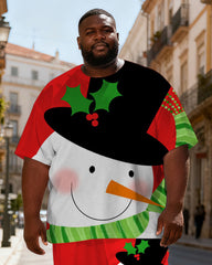 Big & Tall Men's Red Bottom Snowman Printed T-Shirt Pants Set