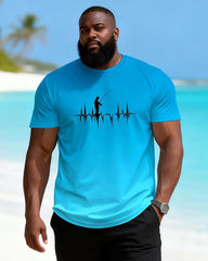 Big & Tall Men's Fishing ECG Print Round Neck Short Sleeve T-Shirt Shorts Set