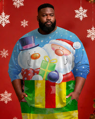 Big & Tall Men's Santa Claus Color Striped Graffiti Print Long Sleeve T-Shirt Pants Set