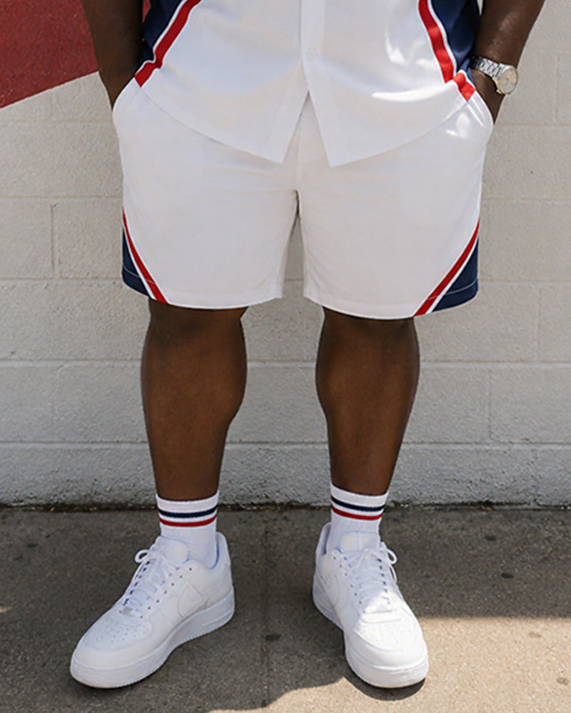 Big & Tall Men's Flag Contrast Stitching Printed Short Sleeve Shirt Shorts Set