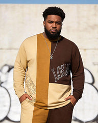 Big & Tall Men's Los Angeles Contrast Patchwork Printed Long Sleeve T-Shirt Pants Set