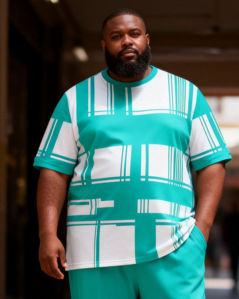 Big & Tall Men's Blue And White Plaid T-Shirt Pants Set